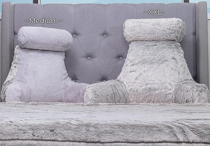 Husband Pillow XXL Rare Baby Arctic Grey Wolf Backrest, Two-Tone Reversible Double Sided Fabulous Faux Fur Reading & Bed Rest Pillow with Arms & Neck Roll, Adjustable Memory Foam - Extremely Comfy - LeafyLoom