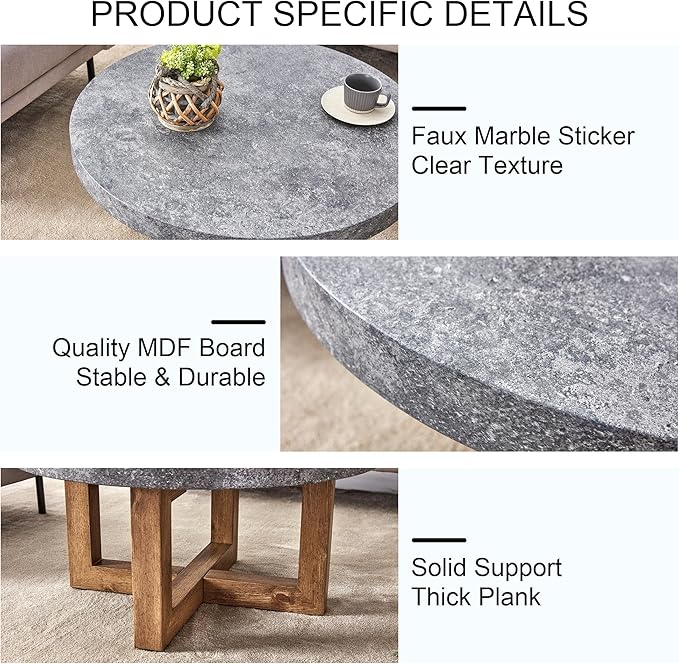 NicBex Dining Table Modern Round Retro Circular Coffee Table with A Diameter of 31.4 Inches, Made of MDF Material Suitable for Living Rooms Meeting Room Banquet Hall, Grey - LeafyLoom