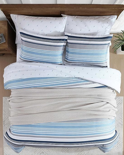 Nautica - Twin Comforter Set, Luxuriously Soft Seersucker Textured Bedding with Matching Sham, Wrinkle-Free Striped Home Decor, Dorm Room Essentials (Bradlee Blue, Twin) - LeafyLoom