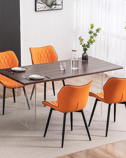 YOUNIKE Dining Chairs, Upholstered Faux Leather Kitchen Dining Room Chairs Set of 2, Modern Living Room Bedroom Side Chairs with Curved Wing Back and Adjustable Metal Legs, Orange - LeafyLoom