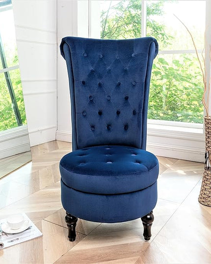 Royal High-Back Velvet Accent Chair for Vanity with Storage and Luxurious Upholstery, Retro Design and Versatile Usage for Living Room, Bedroom, Lounge and Office, Dark Blue - LeafyLoom
