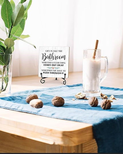 Life is Like The Bathroom Wooden Sign, Inspirational Home Office Desk Decor Wood Plaque with Stand, Bathroom Desk Decor for Farmhouse Wash Laundry - C41 - LeafyLoom