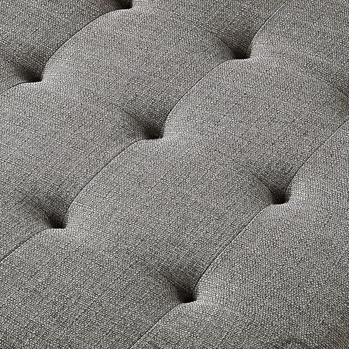 24KF Large Square Upholstered Tufted Linen Ottoman Coffee Table, Large Footrest Ottoman with Solid Wood Shelf-Granite - LeafyLoom