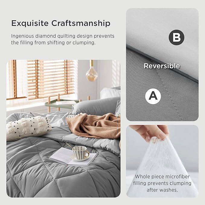 Bedsure California King Comforter Set - 7 Pieces Reversible Bed in a Bag California King with Comforters, Sheets, Pillowcases & Shams, Grey Bedding Sets - LeafyLoom
