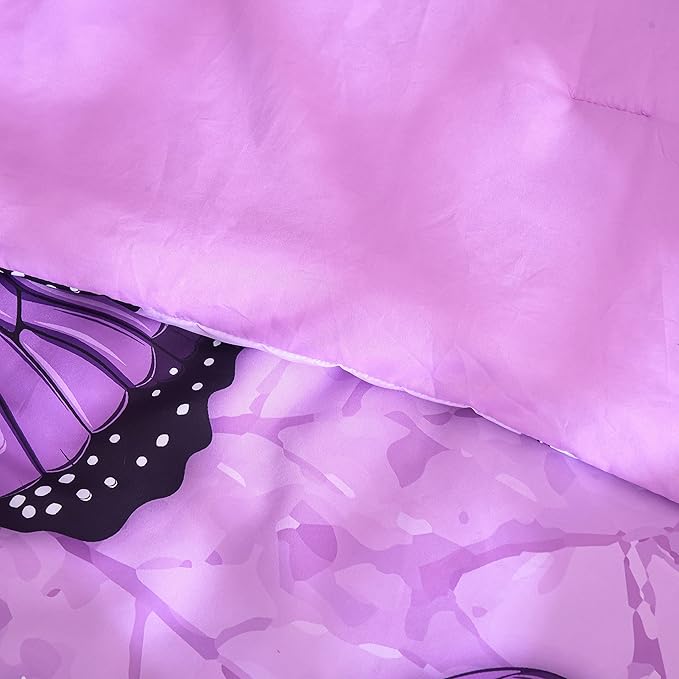 Btargot 3 Piece Purple Butterfly Girls Kids Adults Full Size Comforter Set, Lightweight Soft All Season Bedding Set with 2 Pillowcases - LeafyLoom