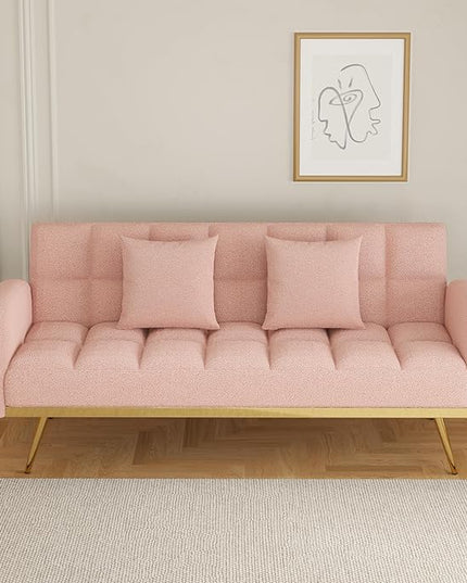 NicBex Sectional Couch Sofa with 2 Throw Pillows Sofa Bed Cloud Couch for Living Room Furniture Sets with Removable Comfortable Armrest, Modular Sofa for Living Room, Bedroom, Apartment,69" L, Pink - LeafyLoom
