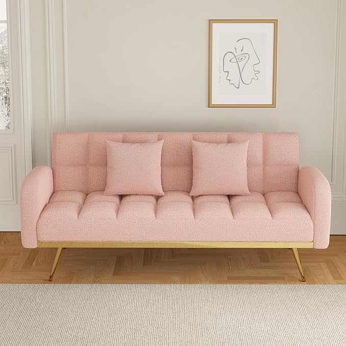 NicBex Sectional Couch Sofa with 2 Throw Pillows Sofa Bed Cloud Couch for Living Room Furniture Sets with Removable Comfortable Armrest, Modular Sofa for Living Room, Bedroom, Apartment,69" L, Pink - LeafyLoom
