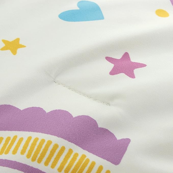 Btargot Lightweight Soft 3 Piece Rainbow Comforter Set with 2 Pillow Covers, Cartoon Love Hearts Suns and Stars Bedding Set for Girls Boys Kids, Full Purple - LeafyLoom