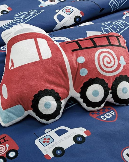 for Kids Fire Turck 4-Piece Comforter Set - Beautiful Motif Design Bedding Set with Embrodery Print - LeafyLoom