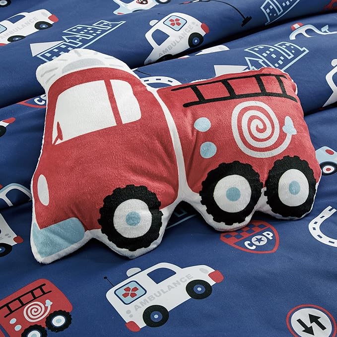 for Kids Fire Turck 4-Piece Comforter Set - Beautiful Motif Design Bedding Set with Embrodery Print - LeafyLoom