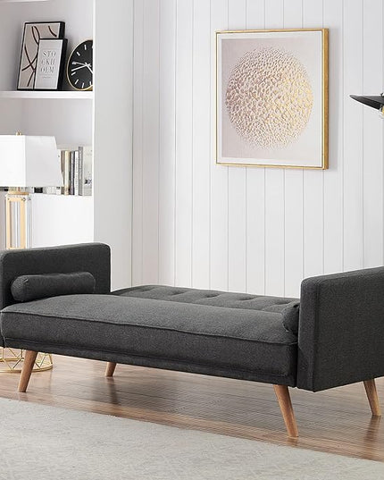 NicBex Sectional Couch Sofa with 2 Round Pillows Cotton Sofa Bed Cloud Couch for Living Room Furniture Sets with Adjustable Back, Modular Sofa for Living Room, Bedroom, Apartment,71.6" L, Dark Gray - LeafyLoom