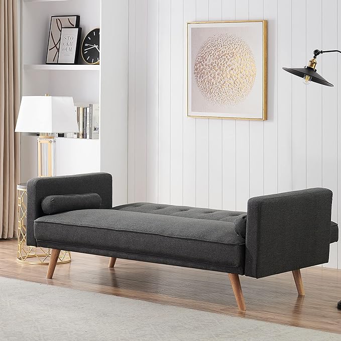 NicBex Sectional Couch Sofa with 2 Round Pillows Cotton Sofa Bed Cloud Couch for Living Room Furniture Sets with Adjustable Back, Modular Sofa for Living Room, Bedroom, Apartment,71.6" L, Dark Gray - LeafyLoom