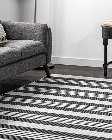 nuLOOM Lena Machine Washable Striped Ultra Thin Area Rug, 6' x 9', Grey - LeafyLoom