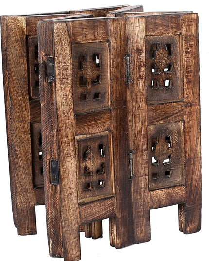 Light & Pro Burnt Round End Table, 12x12 - Octangle, 12 Inch High, Mango Wood, Bohemian Style, 10 lbs Load Capacity - LeafyLoom
