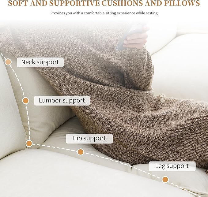118" Sectional Sofa, L-Shaped Couch Set with Double Cushions and Chaise Lounge, 5-seat Upholstered Indoor Furniture for Living Room, Apartment, Office, 118inch, White - LeafyLoom