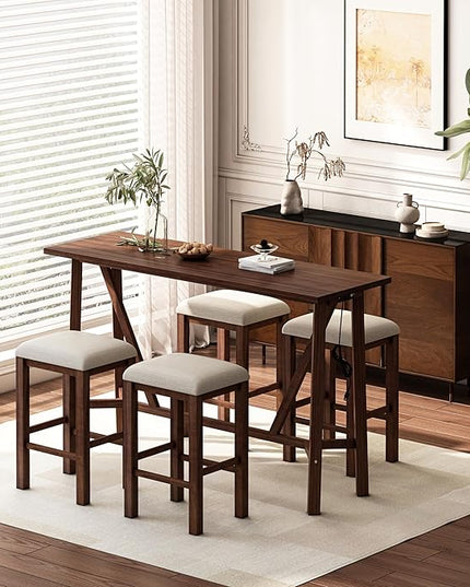 NicBex Dining Table Set for 4 Table and Chairs Modern 5-Piece Dining Table Set Bar Kitchen Table Set with Upholstered Stools for Small Space, Breakfast Nook, Easy Assemble, Walnut - LeafyLoom