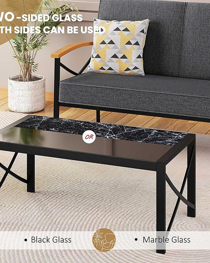 Shintenchi 5 Piece Outdoor Patio Furniture Set, Metal Sofa Conversation Set, including Loveseat, Two Single Chairs and Two Coffee Tables for Backyard, Patio, Balcony, Poolside (Dark Grey) - LeafyLoom