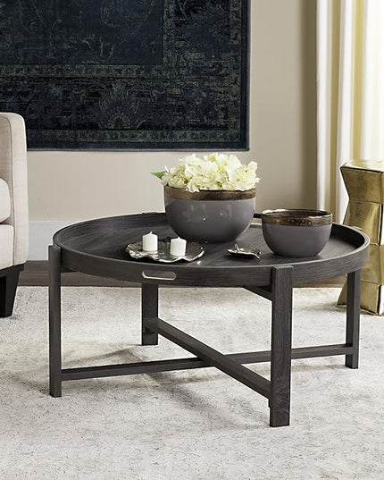 Safavieh Home Collection Cursten Retro Wood Tray Top Coffee Table, Dark Grey - LeafyLoom