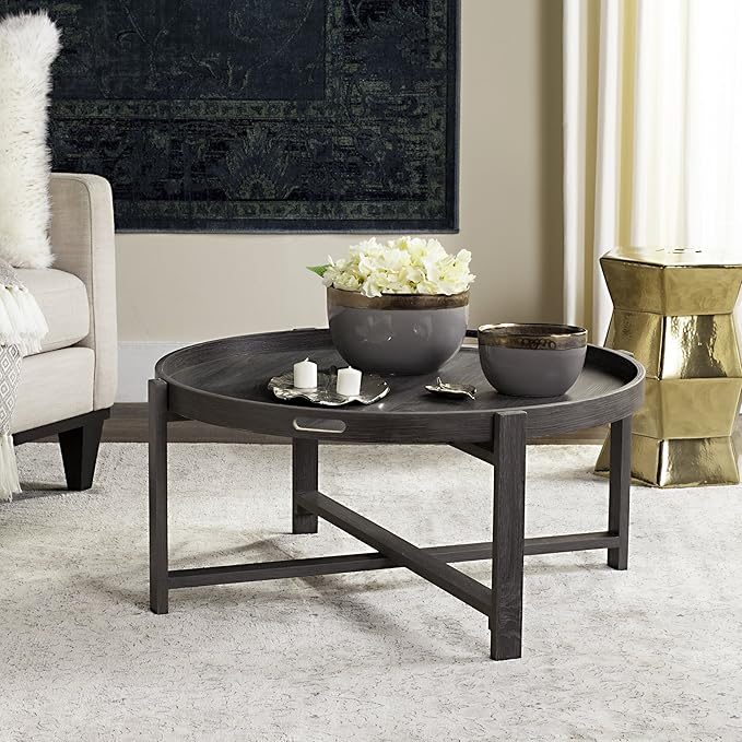 Safavieh Home Collection Cursten Retro Wood Tray Top Coffee Table, Dark Grey - LeafyLoom