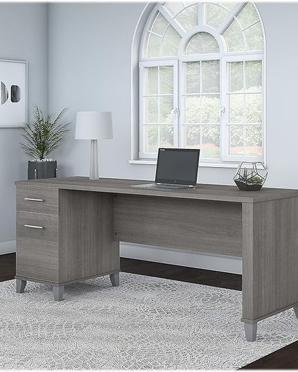 Bush Furniture Somerset 72W Office Desk with Drawers in Platinum Gray - LeafyLoom