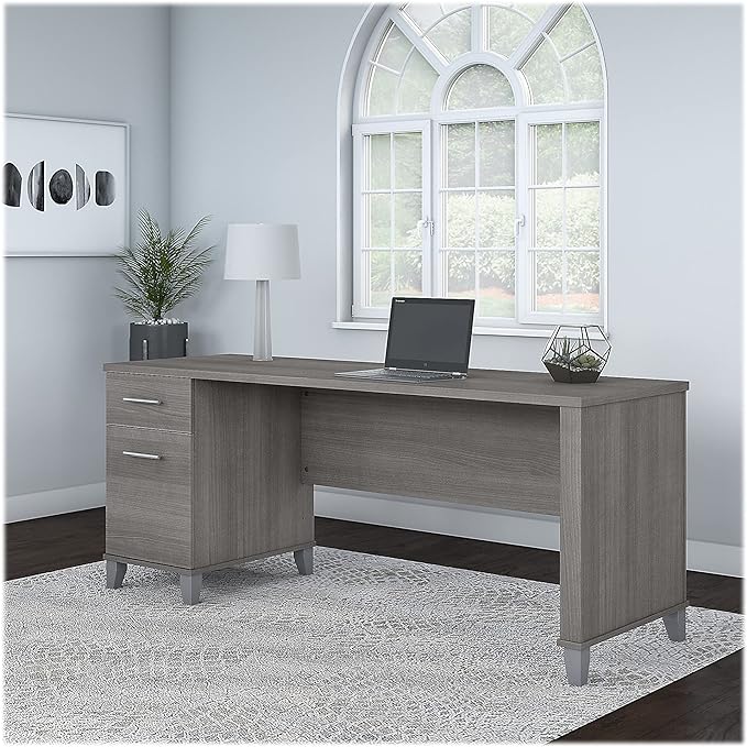 Bush Furniture Somerset 72W Office Desk with Drawers in Platinum Gray - LeafyLoom