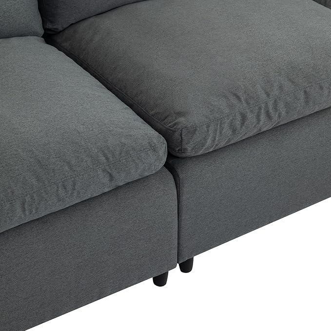 104.3" L-Shaped Convertible Sectional Sofa with Reversible Sleeper Chaise, Down Filled Upholstery Corner Couch w/Armrest for Living Room, Apartment, Office, Dark Gray, 104.3 Inch - LeafyLoom