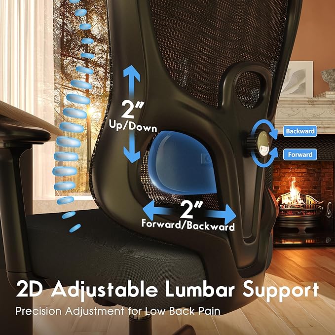 Ergonomic Office Chair,Home Office Chair with Mesh Back,Multi-function Lumbar Support,Built-in Springs Seat,Executive Task Chair with 3-D Big Armrests,Tilt Function,Computer Desk Chair (Black) - LeafyLoom