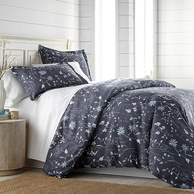 Southshore Fine Living, Inc. 3-Piece Oversized King Comforter Set, Down Alternative All-Season Comforter with Matching Shams, Soft Floral Bedspread for King or Cal King Beds, Secret Meadow Blue - LeafyLoom