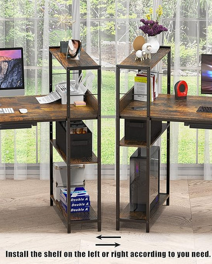 SHW 46-Inch Mission Desk with Side Shelf, 24" Deep, Rustic Brown - LeafyLoom