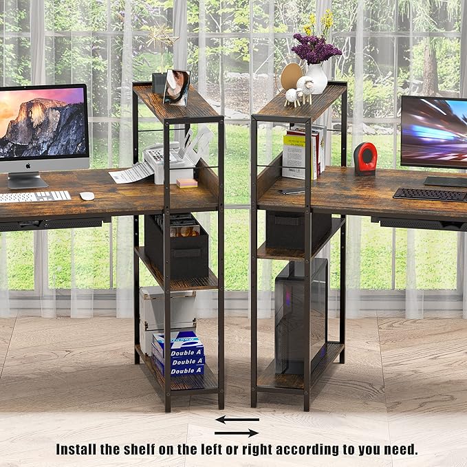 SHW 46-Inch Mission Desk with Side Shelf, 24" Deep, Rustic Brown - LeafyLoom