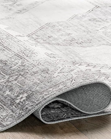 nuLOOM Gracie Distressed Medallion Machine Washable Ultra Thin Area Rug, 8x10, Grey - LeafyLoom