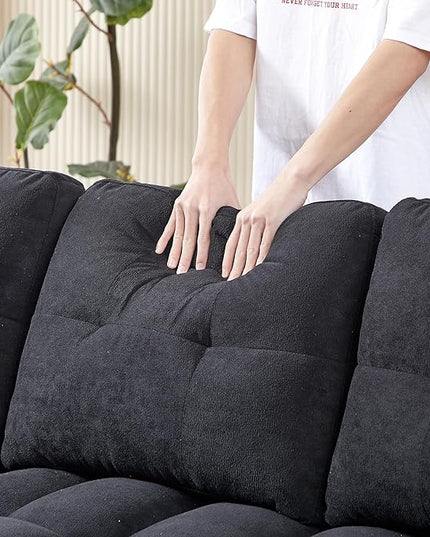 Chenille Convertible Sleeper Sectional Sofa with Reversible Storage Chaise and Pull Out Couch Bed , L Shaped Corner Sofabed with USB and tape-c Charging Ports for Living Room Office Small Places - LeafyLoom