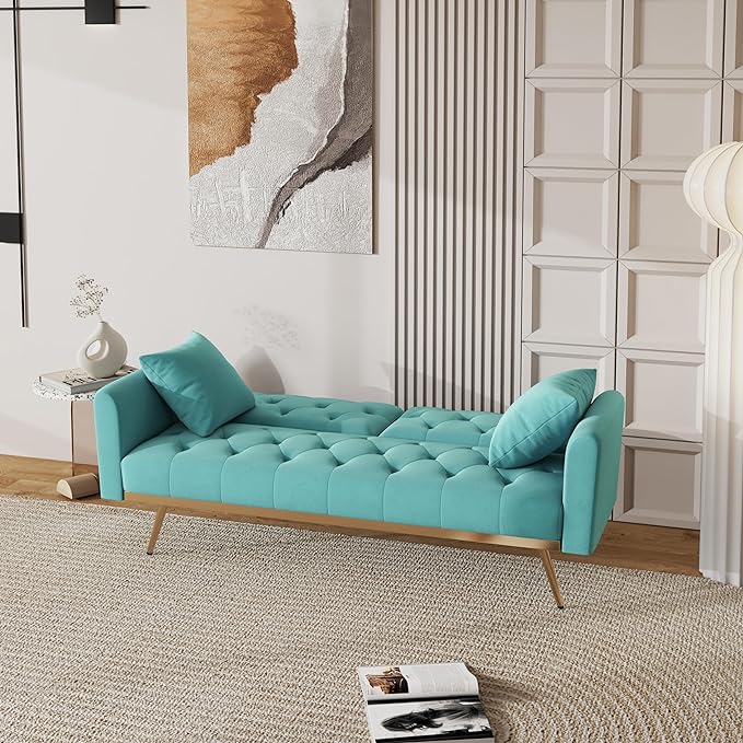 NicBex Sectional Couch Sofa with Throw Pillows Velvet Sofa Bed Cloud Couch for Living Room Furniture Sets with Metal Legs, Modular Sofa for Living Room, Bedroom, Apartment,68.3" L, Baby Blue - LeafyLoom