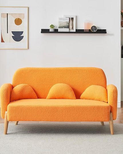 NicBex Sectional Couch Sofa with 3 Lumbar Pillows Teddy Velvet Cloud Couch for Living Room Furniture Sets with Wooden Legs, Modular Sofa for Living Room, Bedroom, Apartment,59.1" L, Orange - LeafyLoom