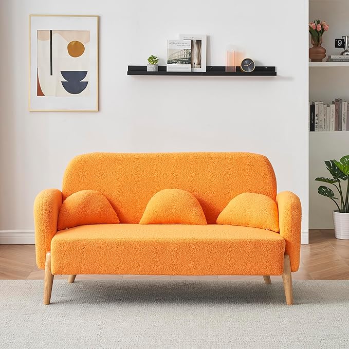 NicBex Sectional Couch Sofa with 3 Lumbar Pillows Teddy Velvet Cloud Couch for Living Room Furniture Sets with Wooden Legs, Modular Sofa for Living Room, Bedroom, Apartment,59.1" L, Orange - LeafyLoom