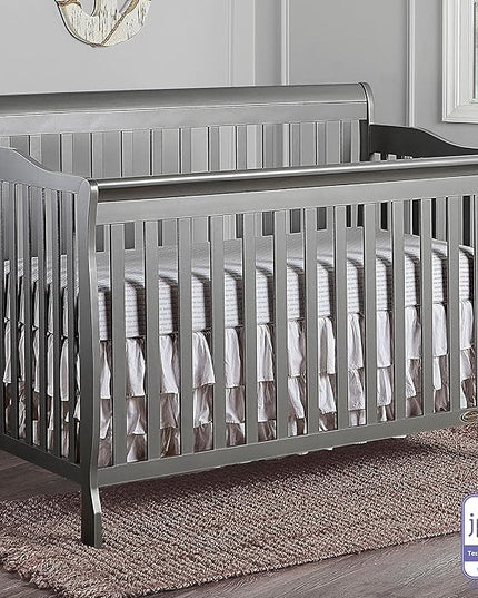 Dream On Me Ashton 4-In-1 Convertible Crib In Storm Grey, Greenguard Gold, JPMA Certified, Non-Toxic Finishes, Features 4 Mattress Height Settings, Made Of Solid Pinewood - LeafyLoom