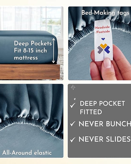 California Design Den 100% Cotton Sheets, Twin XL Sheets Set, 3 Pieces, 400 Thread Count Sateen, Bedding for Dorm Rooms & Adults, Deep Pocket Sheets, Cooling Sheets (Peacock Blue) - LeafyLoom