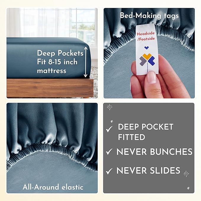 California Design Den 100% Cotton Sheets, Twin XL Sheets Set, 3 Pieces, 400 Thread Count Sateen, Bedding for Dorm Rooms & Adults, Deep Pocket Sheets, Cooling Sheets (Peacock Blue) - LeafyLoom