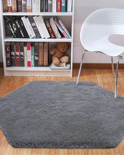 junovo Ultra Soft Rug for Nursery Children Room Baby Room Home Decor Dormitory Hexagon Carpet for Playhouse Princess Tent Kids Play Castle, Diameter 4.6 ft, Grey - LeafyLoom