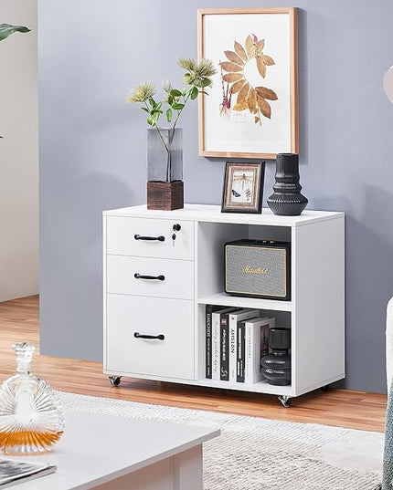 Yaheetech File Cabinet Mobile Letter Size File Organization Unit Mobile Lateral Filing Cabinet Printer Stand for Home and Office,White - LeafyLoom