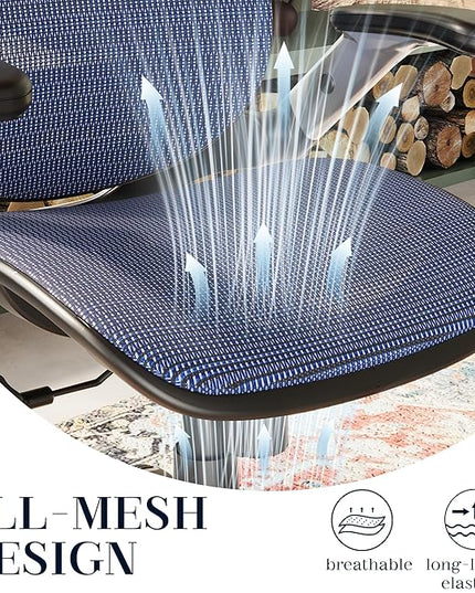 GABRYLLY Ergonomic Office Chair, High Back Mesh Desk Chair with Adjustable Headrest, Flip-Up Arms, 90-120° Tilt Lock, Lumbar Support and Comfy Seat, Swivel Computer Task Chair, Blue - LeafyLoom