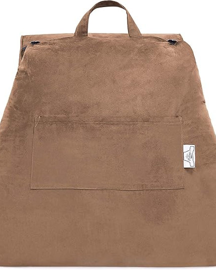 Husband Pillow XXL Aspen Edition, Adult Reading Sit Up Bed Rest Pillow for Bed with Arms & Neck Roll on Bungee Cord - Premium Memory Foam - Reversible 2 Sided Cover Micro Suede or Plush, Saddle Brown - LeafyLoom