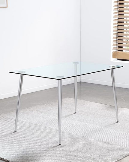 NicBex Modern Minimalist Rectangular Glass Dining Table for 4-6 with 0.31" Tempered Glass Tabletop and Silver Plating Metal Legs, Writing Table Desk, for Kitchen Dining Living Room, Transparent - LeafyLoom