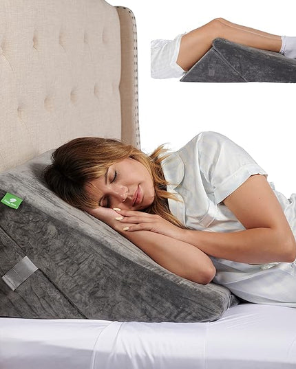Cushy Form Wedge Pillows for Sleeping - Multipurpose Memory Foam Bed Support Rest & Knee Pillow for Back, Neck & Post-Surgery, Versatile Snoring Relief Back Pillow for Bed - Gray﻿ - LeafyLoom