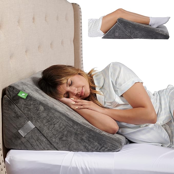 Cushy Form Wedge Pillows for Sleeping - Multipurpose Memory Foam Bed Support Rest & Knee Pillow for Back, Neck & Post-Surgery, Versatile Snoring Relief Back Pillow for Bed - Gray﻿ - LeafyLoom
