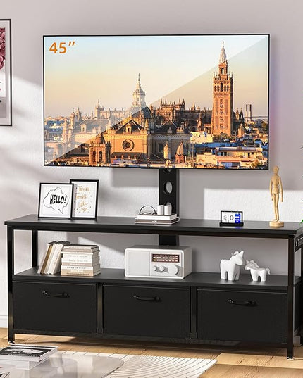 TV Stand with Mount and Power Outlet, Swivel TV Stands Mount with LED Lights for 32/45/55/60/65 inch TVs, Entertainment Center with Storage, Media Console Cabinet for Living Room, Bedroom, Black - LeafyLoom