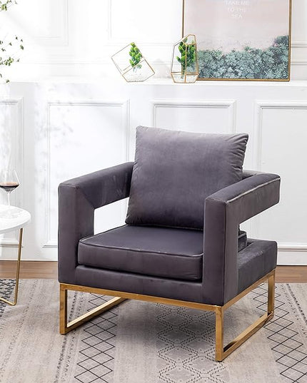 Roundhill Furniture Lenola Upholstered Accent Arm Chair, Gray 27.5D x 29.75W x 34.5H in - LeafyLoom