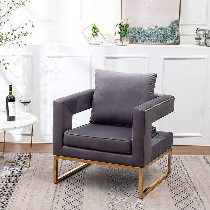 Roundhill Furniture Lenola Upholstered Accent Arm Chair, Gray 27.5D x 29.75W x 34.5H in - LeafyLoom