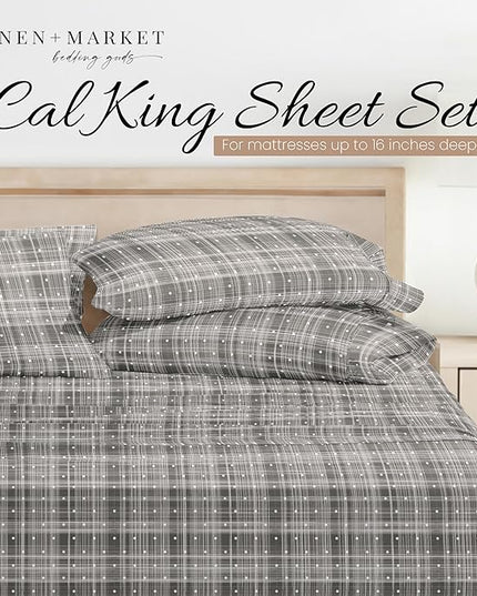 Linen Market 4 Piece Sheet Set Patterned, California King, Polkadot Gray - LeafyLoom