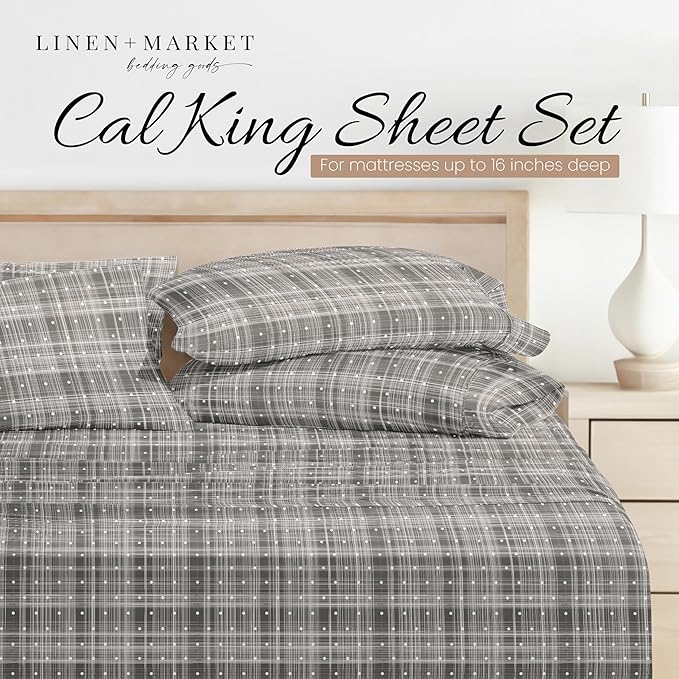 Linen Market 4 Piece Sheet Set Patterned, California King, Polkadot Gray - LeafyLoom